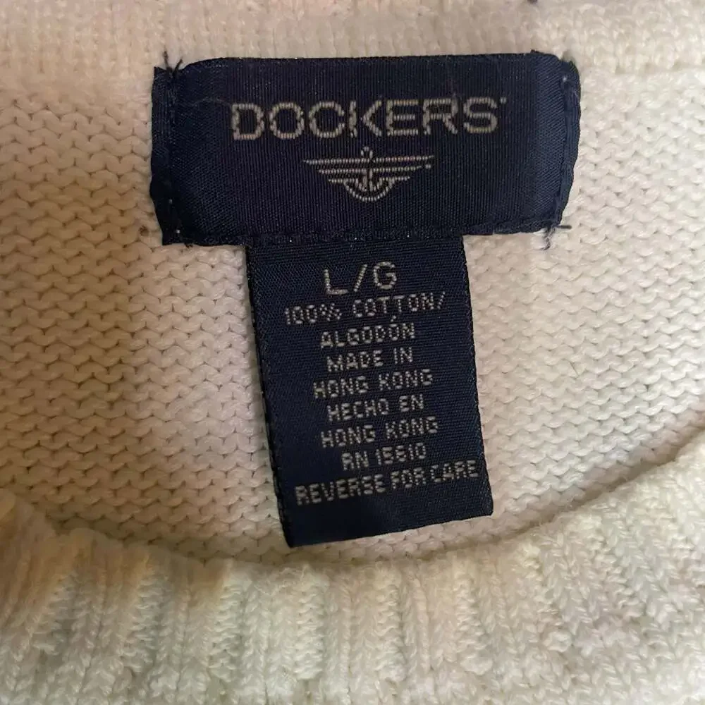 Dockers Argyle Knit Sweater Large Cream Cotton Pullover